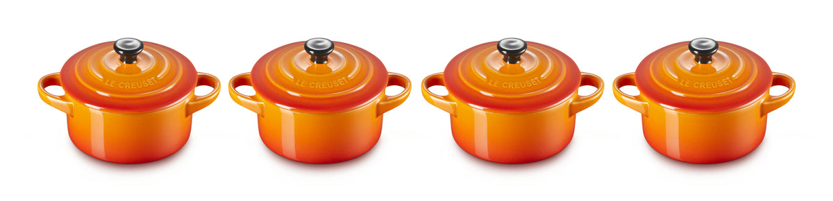 Σετ από 4 μικρές πήλινες κατσαρόλες Le Creuset 10x5 εκ. σε ηφαιστειακό χρώμα