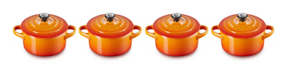 Σετ από 4 μικρές πήλινες κατσαρόλες Le Creuset 10x5 εκ. σε ηφαιστειακό χρώμα