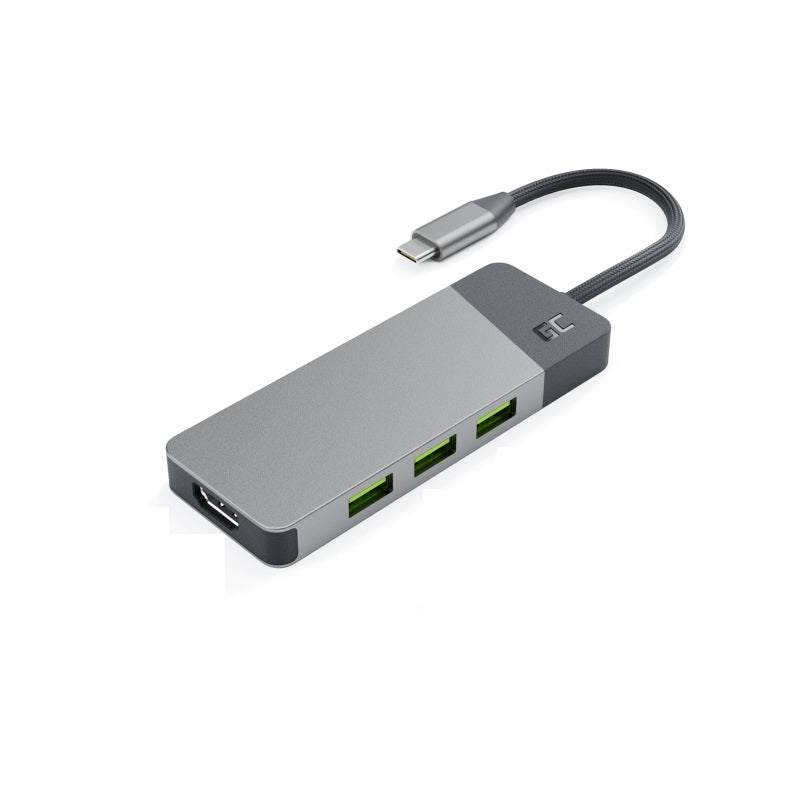 GREEN CELL HUB USB-C ADAPTER GC CONNECT 7W1 (3XUSB 3.1, HDMI 4K 60HZ, USB-C PD 85W, MICROSD/SD)