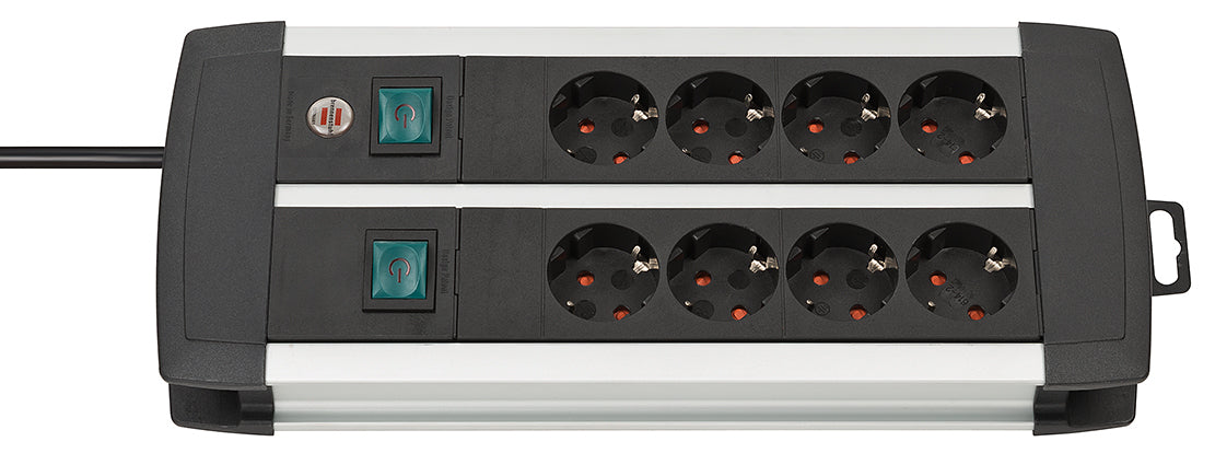 Brennenstuhl Premium-Alu-Line Power Strip 8-Socket Duo (black/silver, 3 m, with 2 safety switches)