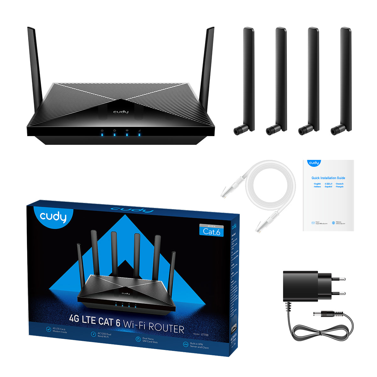 Cudy LT700 ασύρματος δρομολογητής Gigabit Ethernet διπλής ζώνης (2,4 GHz / 5 GHz) 4G μαύρος