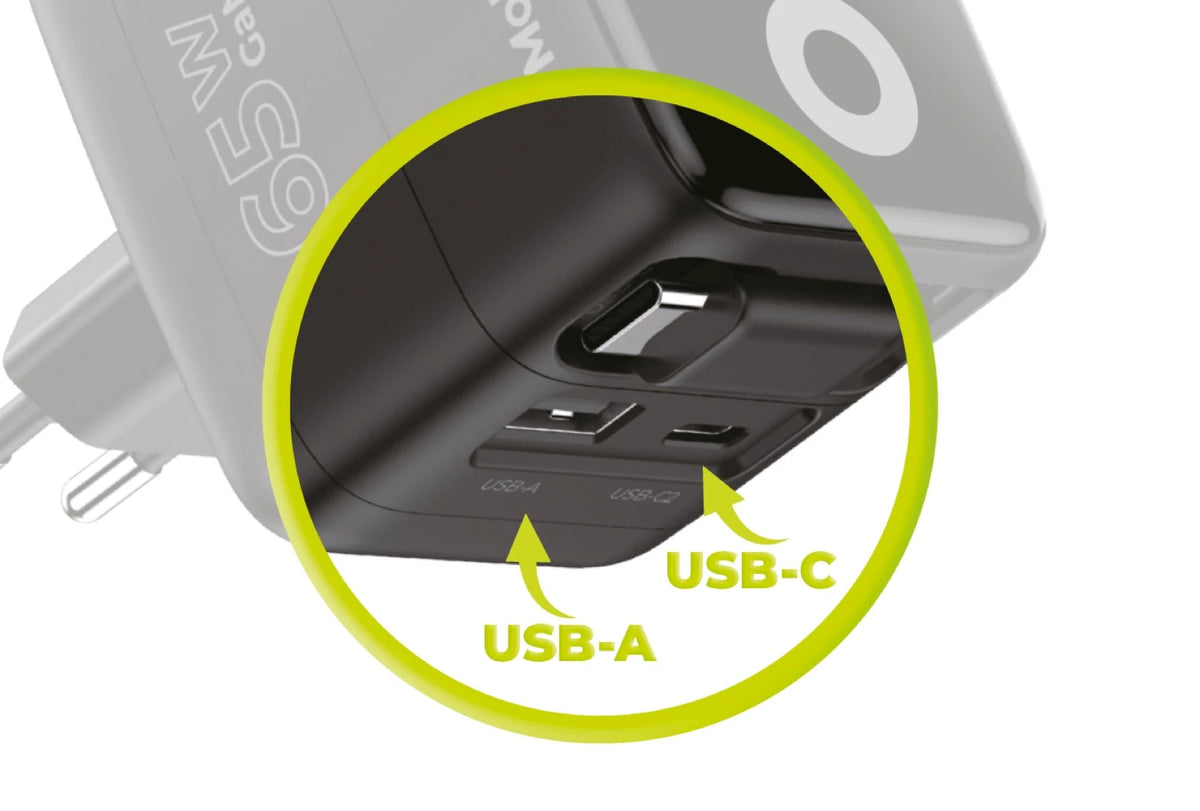 Mobile Origin 65W GaN Charger PW3 USB-C with 65cm cable + USB-A