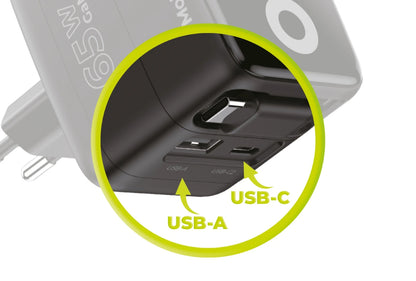 Mobile Origin 65W GaN Charger PW3 USB-C with 65cm cable + USB-A