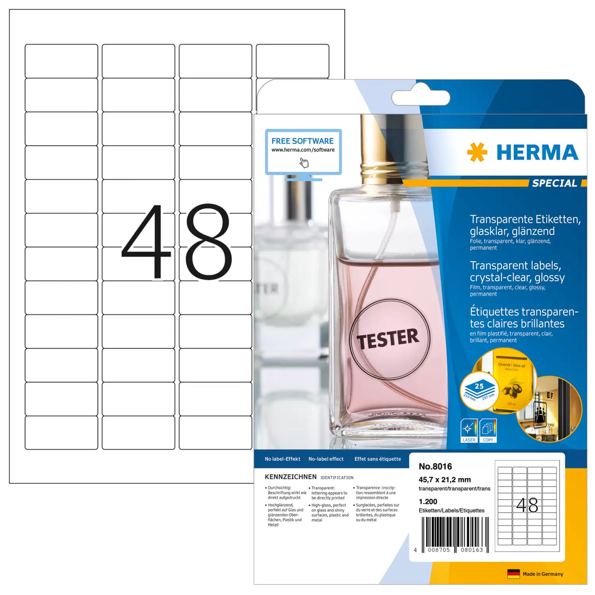 HERMA Clear Labels A4 45.7 x 21.2 mm Glossy Film - 1200 pcs