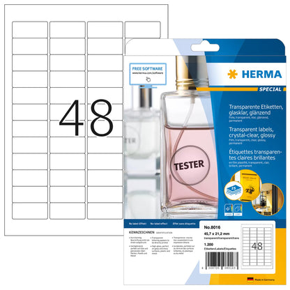 HERMA Clear Labels A4 45.7 x 21.2 mm Glossy Film - 1200 pcs