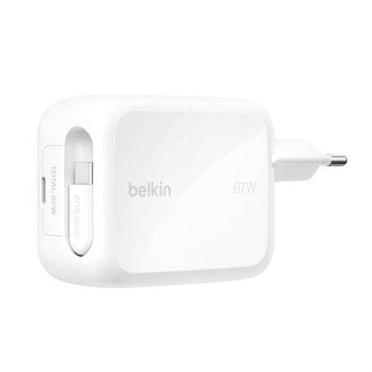 Belkin BOOST Charge Pro 67W Dual GaN Charger with Retractable Cable, White WCH022kqWH