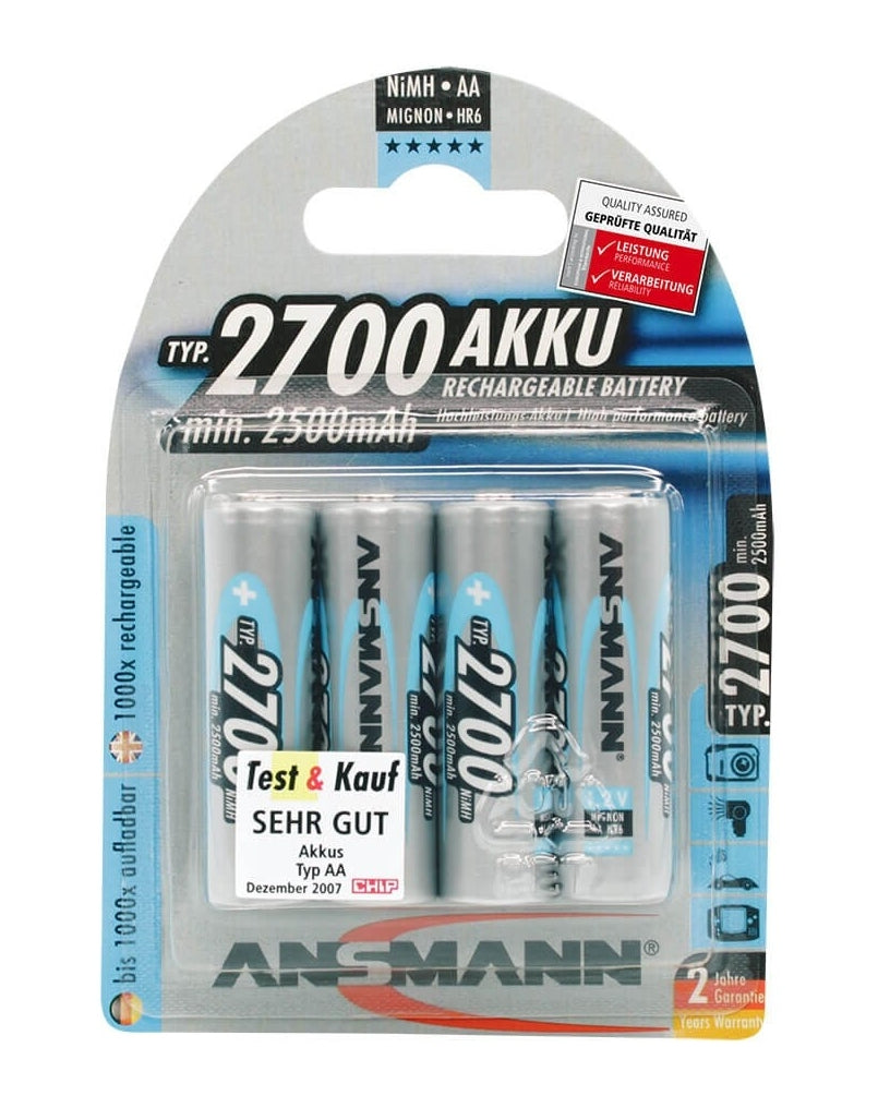 1x4 Ansmann rechargeable battery 2700 Mignon AA 2500 mAh