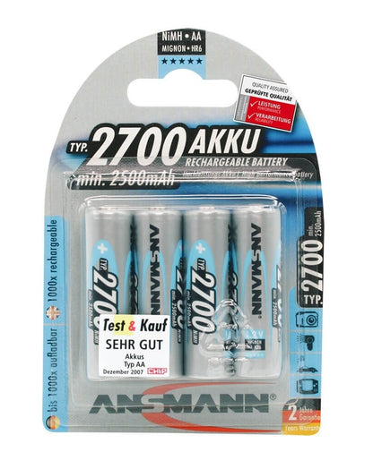 1x4 Ansmann rechargeable battery 2700 Mignon AA 2500 mAh