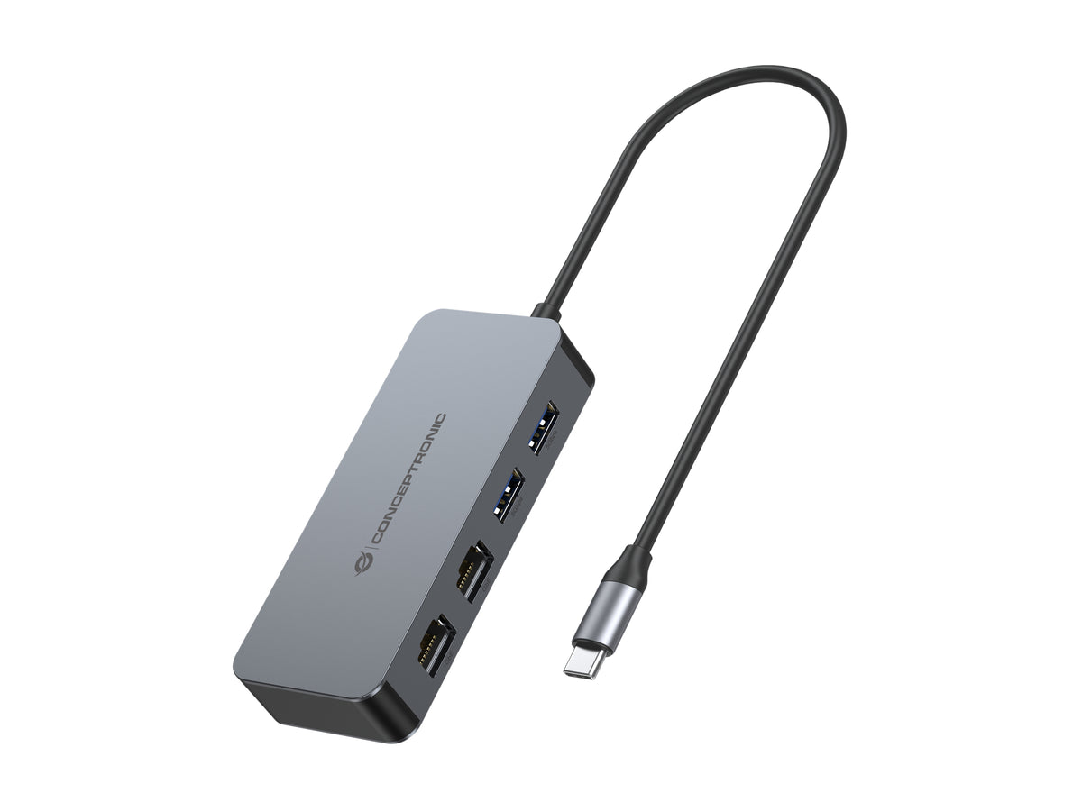 CONCEPTRONIC USB-C to 2x Gigabit Ethernet + 2x USB-A 3.2 Adapter, 5 Gbps, 0.30 m, Gray