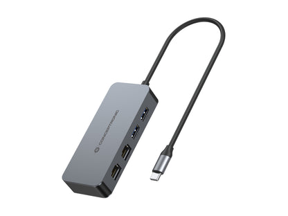 CONCEPTRONIC USB-C to 2x Gigabit Ethernet + 2x USB-A 3.2 Adapter, 5 Gbps, 0.30 m, Gray