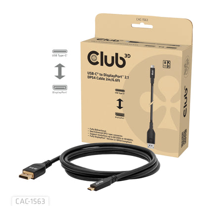 Club3D Cable USB Type-C <-> DP 2.1 2m 8K120Hz St/St