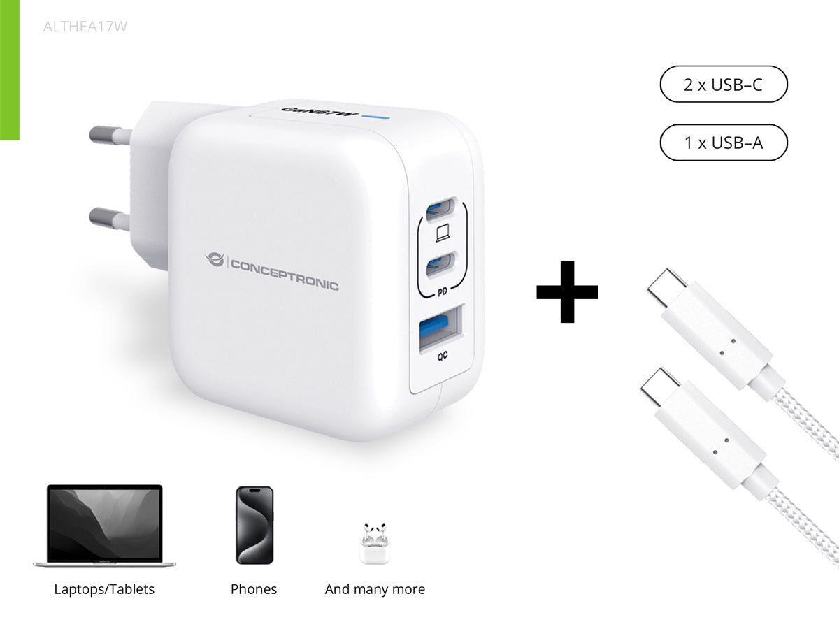 Conceptronic ALTHEA17W 3-Port 67W GaN USB PD Charger