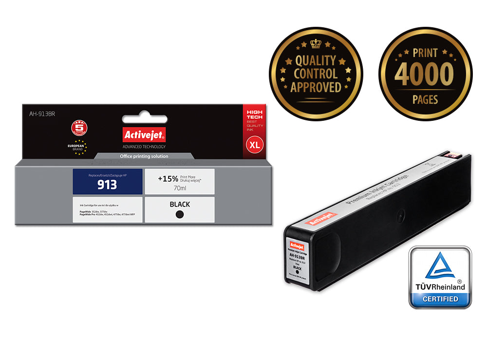 Activejet AH-913BR Ink (replacement for HP 913 L0R095AE; Premium; 70 ml; black)