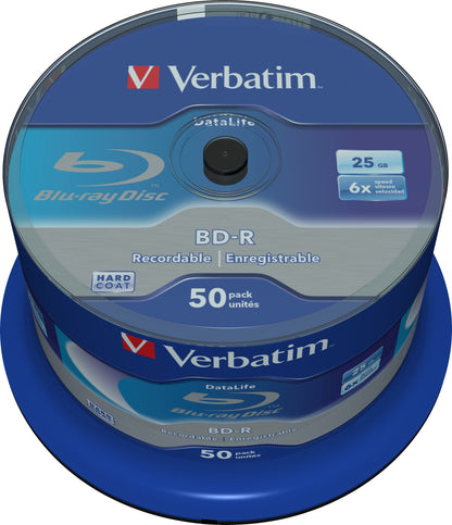 1x50 Verbatim BD-R Blu-Ray 25GB 6x Speed Datalife No-ID Cakebox