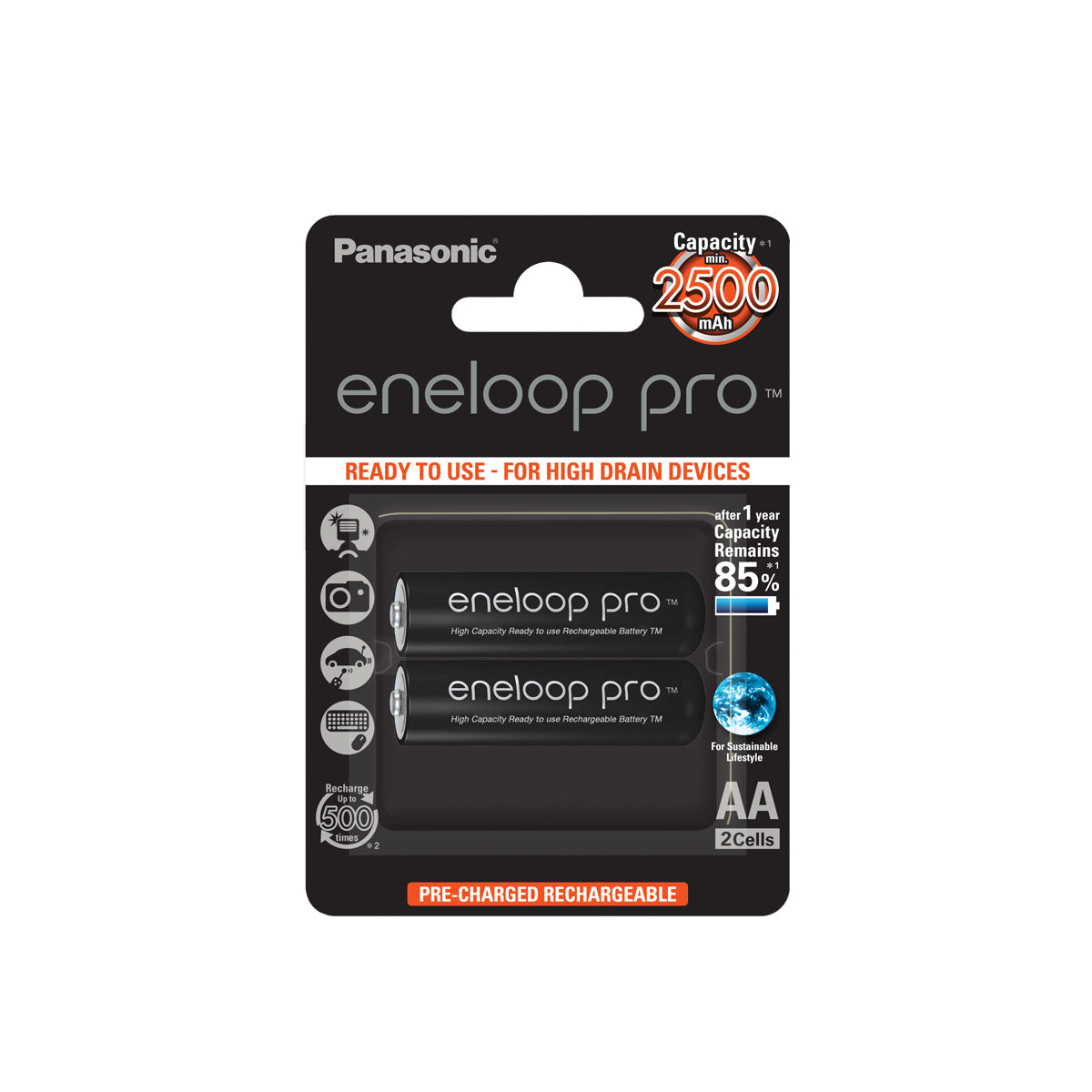 1x2 Panasonic Eneloop Pro Mignon 2500mAh AA Ni-MH    BK-3HCDE/2BE