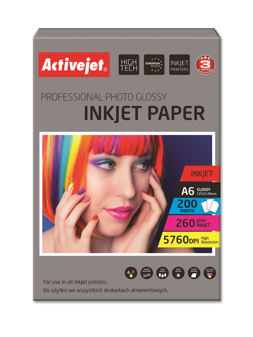Activejet AP6-260GR200 Glossy Photo Paper; Ideal for Printing Photos and Colorful Memories; 10x15 cm (A6); 200 Sheets