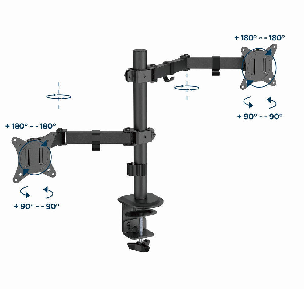 Gembird MA-D2-03 Adjustable desk mounted double monitor arm, 17”-32”, black