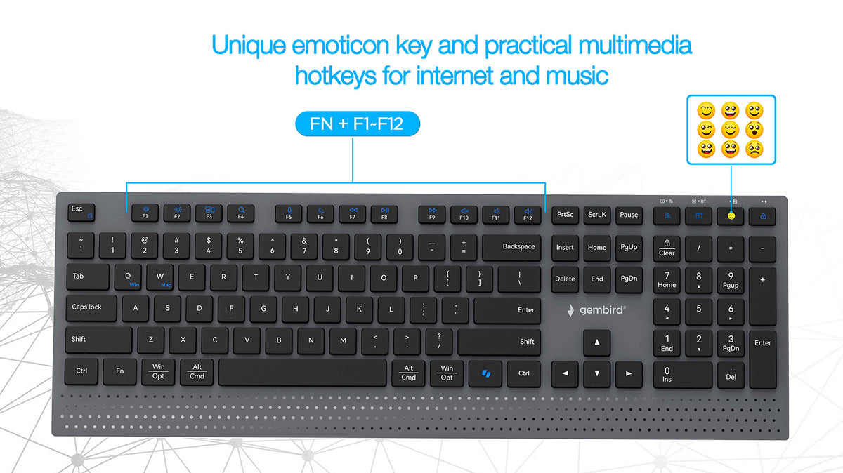 Gembird KBS-WPS-02 Dual-mode Slim Wireless Desktop Set, 2.4G+BT, US layout
