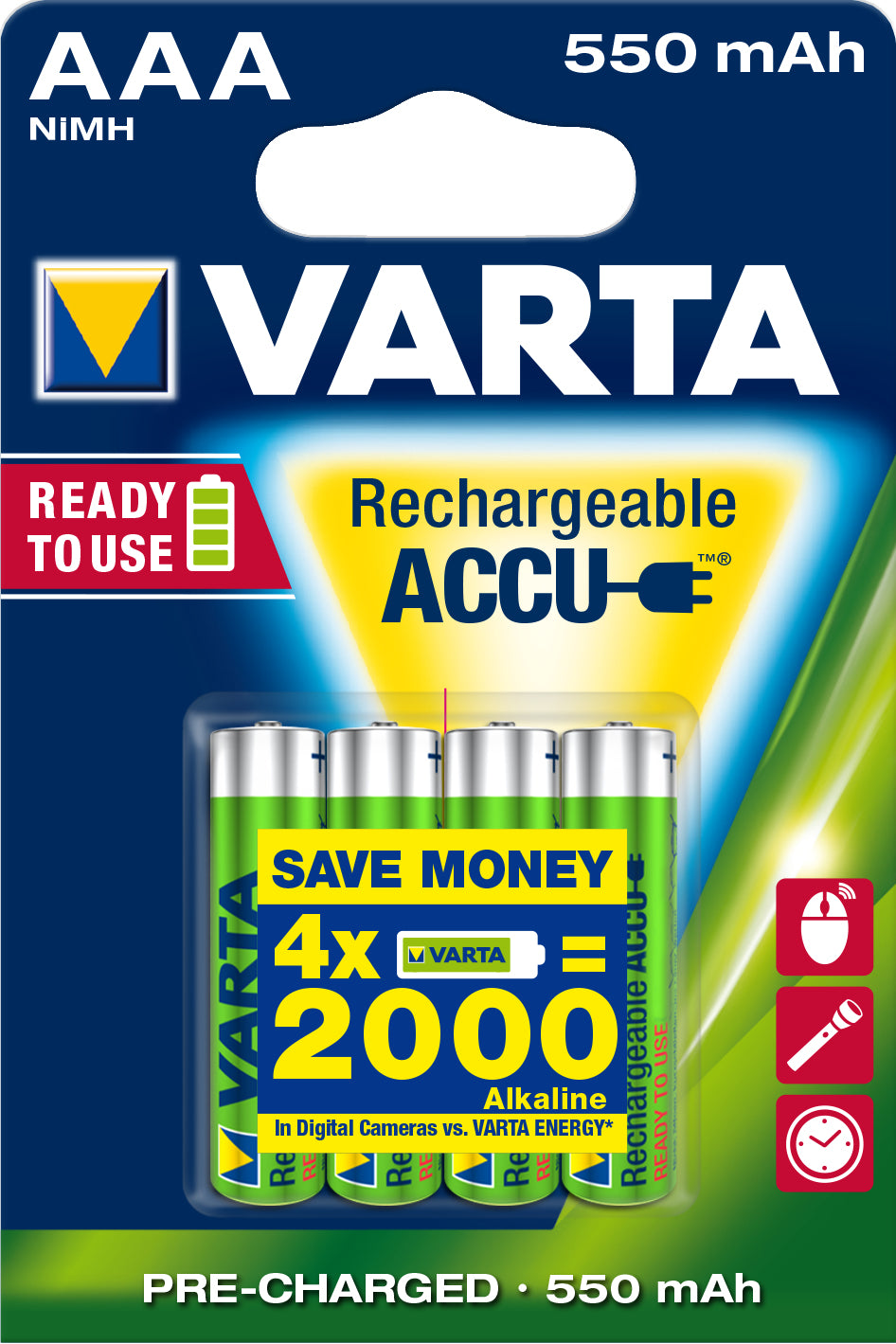 1x4 Varta RECHARGE ACCU Power 550 mAH AAA Micro NiMH