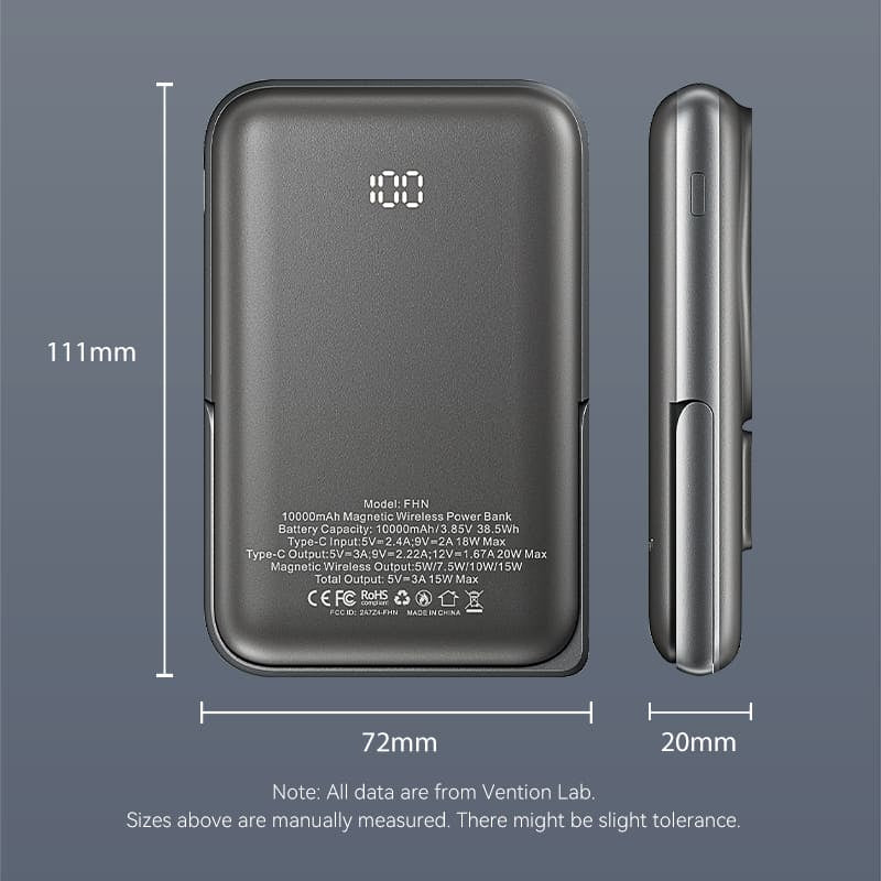 Vention 10000mAh 20W - magnetic power bank (black)