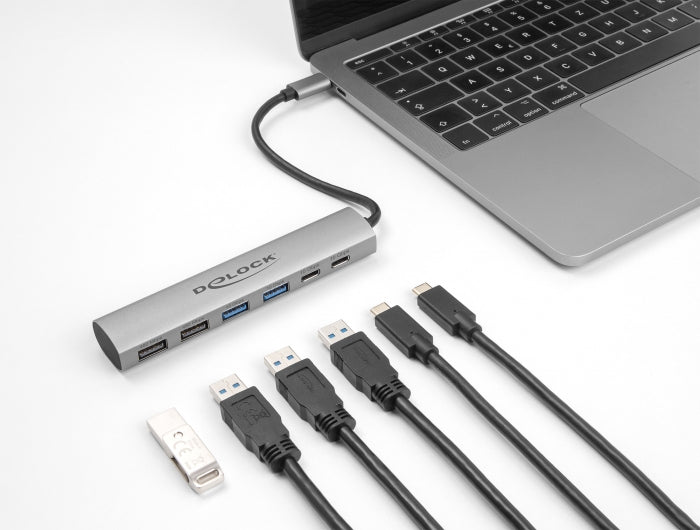 DELOCK 6-Port USB Hub with 4x USB-A and 2x USB-C Ports
