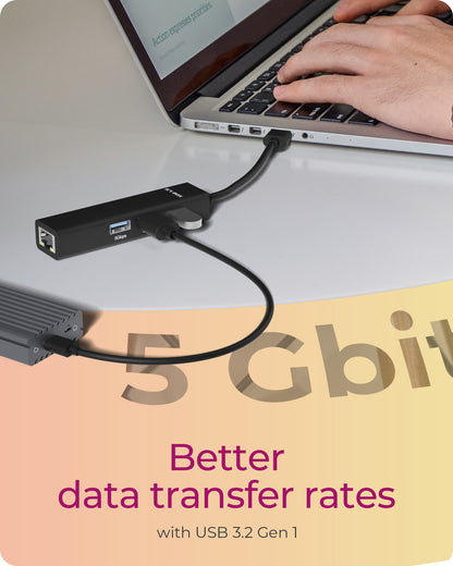 IcyBox USB 3.2 Gen1 4-in-1 Hub & Gigabit LAN Adapter (Retail)