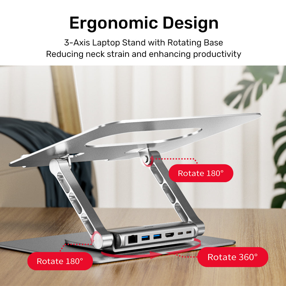 Adjustable laptop stand + USB-C HDMI hub Unitek D1109B01 PD 100W