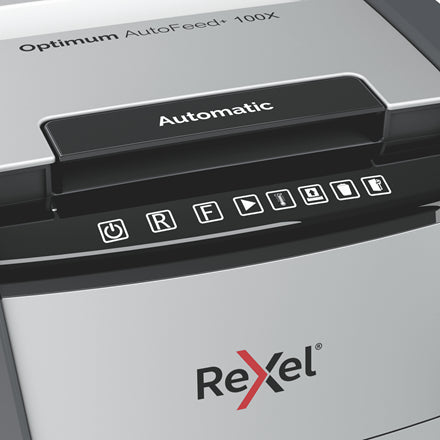 Αυτόματος καταστροφέας εγγράφων Rexel AutoFeed+ 100X, κλάση P-4, τεμαχισμός σε μικρά τετράγωνα (4x28 χιλ.), χωρητικότητα 100 φύλλα, κάδος 34 λίτρων