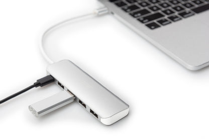 DIGITUS USB-C-Hub  4-Port 3.0->4xA3.0 1xC-PD intgr.Kabel wei