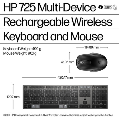 HP 720 Multi-Device Rechargeable Wireless Keyboard and Mouse Combo