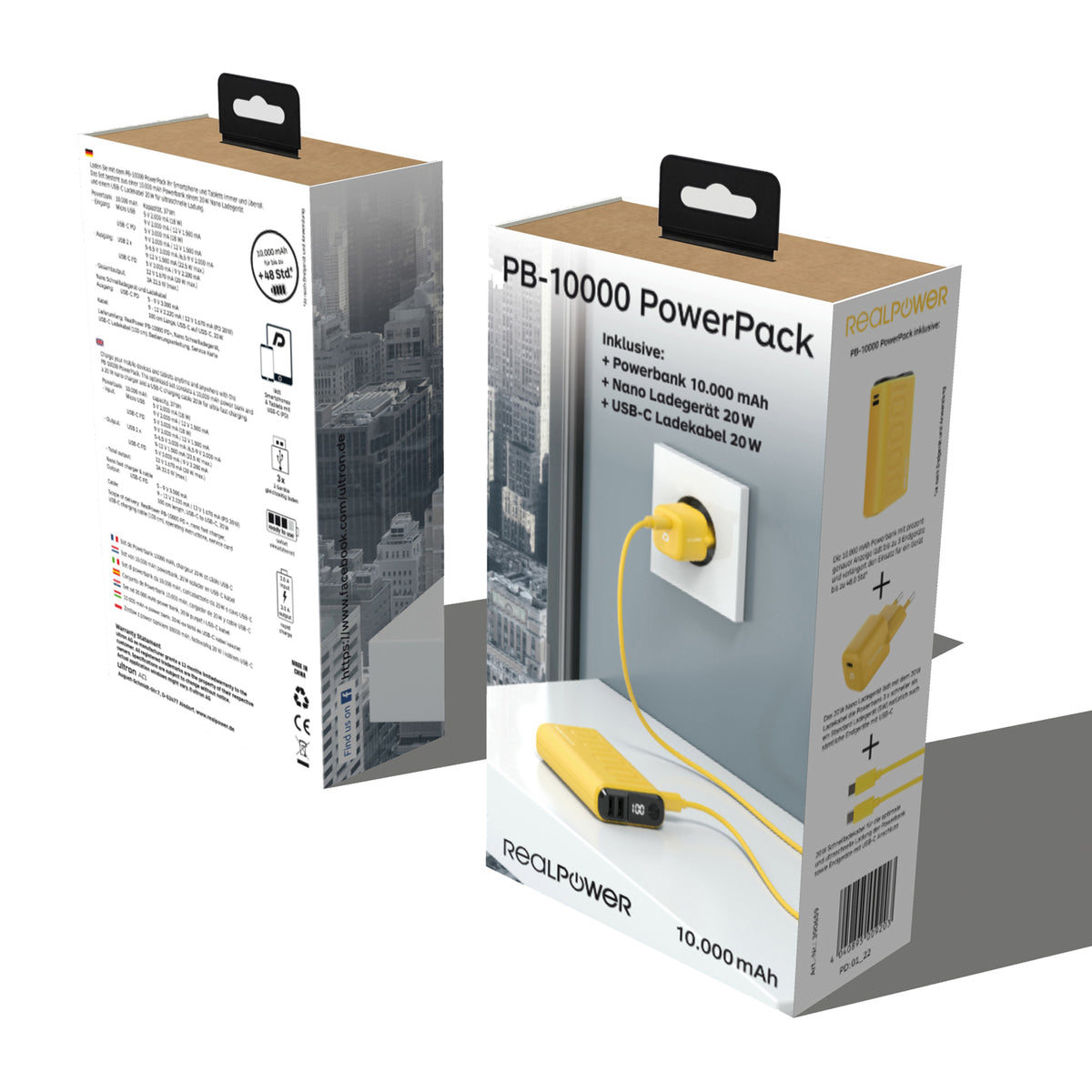 RealPower Powerbank PB-10000 Set       gelb        10.000mAh