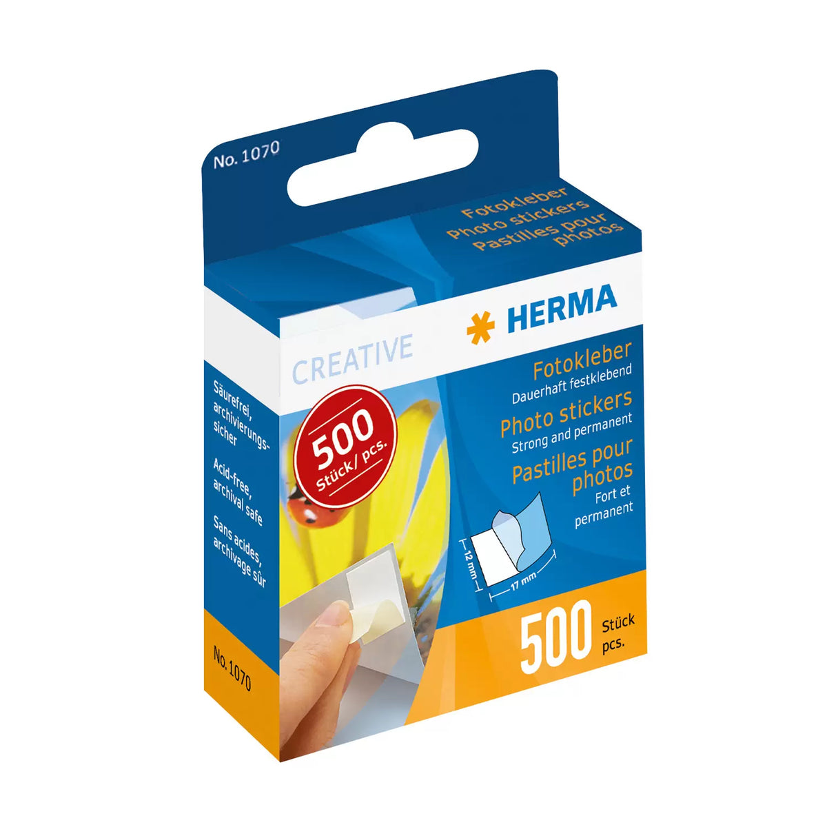 10x1 Herma Photo Sticky Dots, 500 Pieces in Carton Dispenser 1070