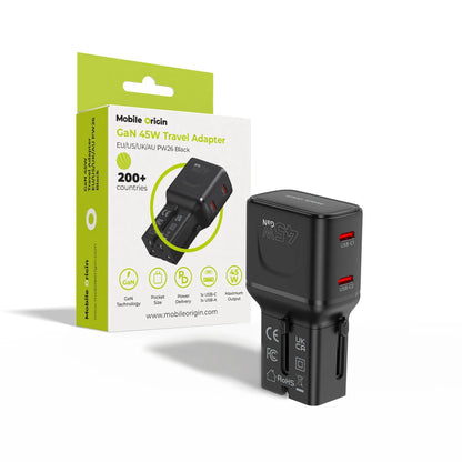 Mobile Origin 45W Travel Adapter EU/US/UK/AU PW26, black