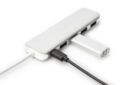 DIGITUS USB-C-Hub  4-Port 3.0->4xA3.0 1xC-PD intgr.Kabel wei