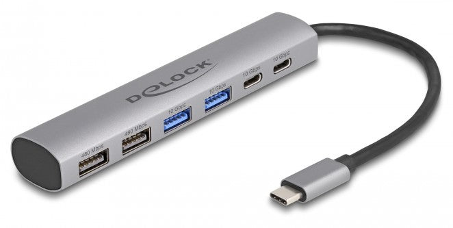 DELOCK 6-Port USB Hub with 4x USB-A and 2x USB-C Ports