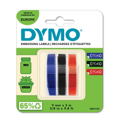 3x1 Dymo Embossing Labels Multi-Pack 9mm (red/blue/black)