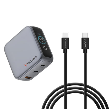 Verbatim Mini GaN Charger 100W with Display 2xUSB-C +1xA 30239