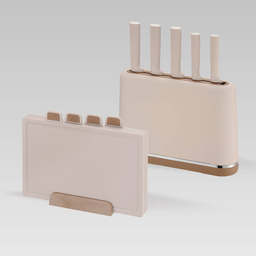 Σετ Μαχαιριών Maestro MR-1412-BEIGE με βάση και σετ επιφάνειας κοπής σε μπεζ χρώμα