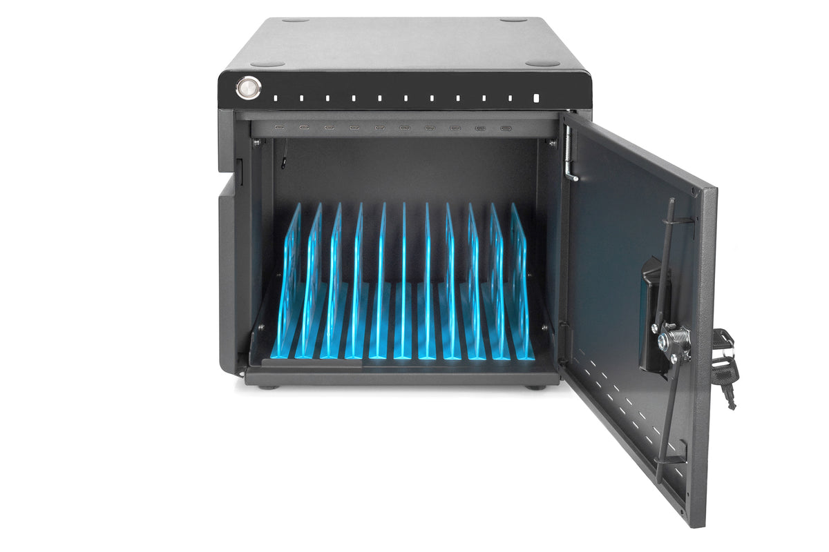 DIGITUS Mobile Charging Cabinet for Notebooks/Tablets 14" — 10 Slots, Black