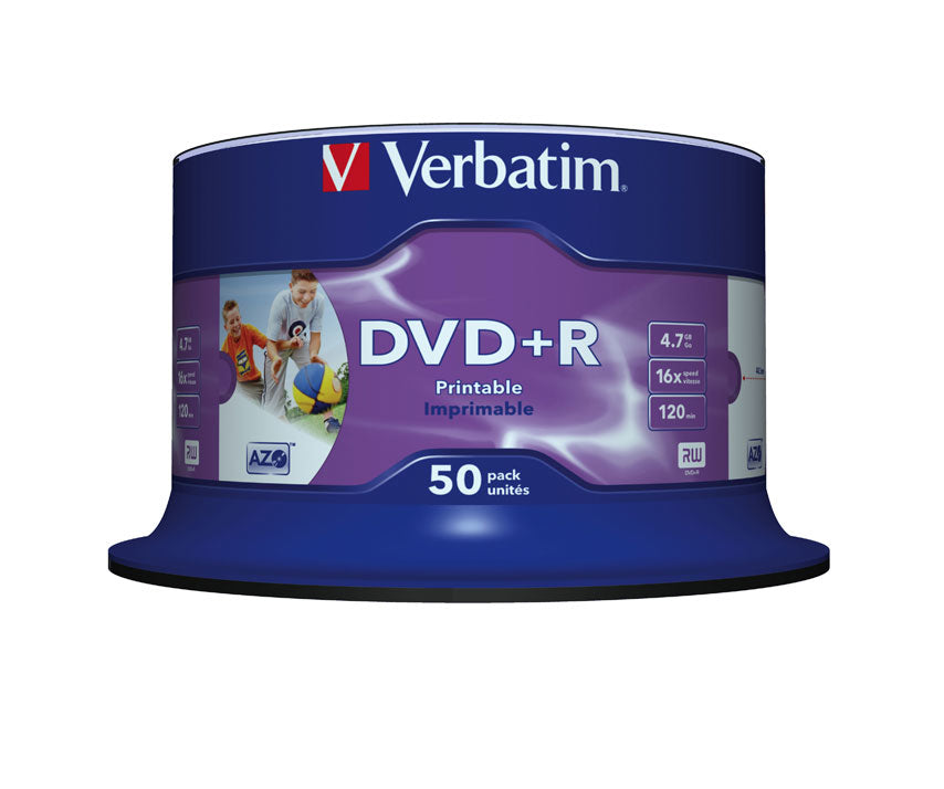 1x50 Verbatim DVD+R 4,7GB 16x Speed, wide printable NON-ID