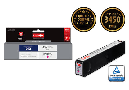 Activejet AH-913MR Ink Cartridge — Replacement for HP 913 F6T78AE, Premium, 45 ml, Magenta