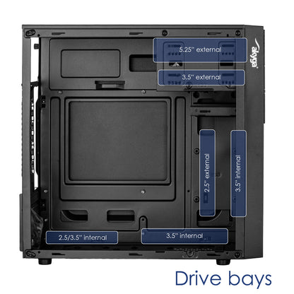 Akyga Obudowa Micro ATX AK19BK USB-C + USB 3.0 + 2x USB 2.0 czarna bez PSu Micro Tower Black