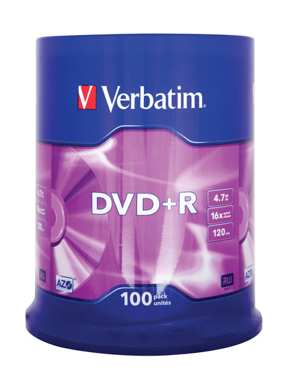 1x100 Verbatim DVD+R 4,7GB 16x Speed, matt silver