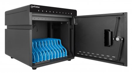 Manhattan 10-Bay Lockable USB-C Charging Cabinet for iPad to 11" and Other Devices (Desktop, EU/UK Power Cords)