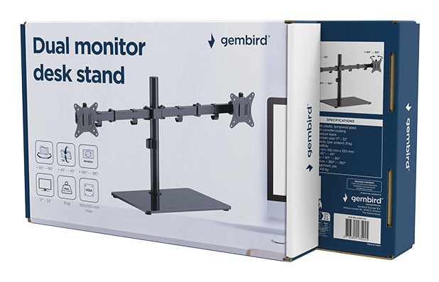 Gembird MS-D2ST-01 Dual monitor desk stand (rotate, tilt, swivel), 17”-32”, up to 9 kg, black