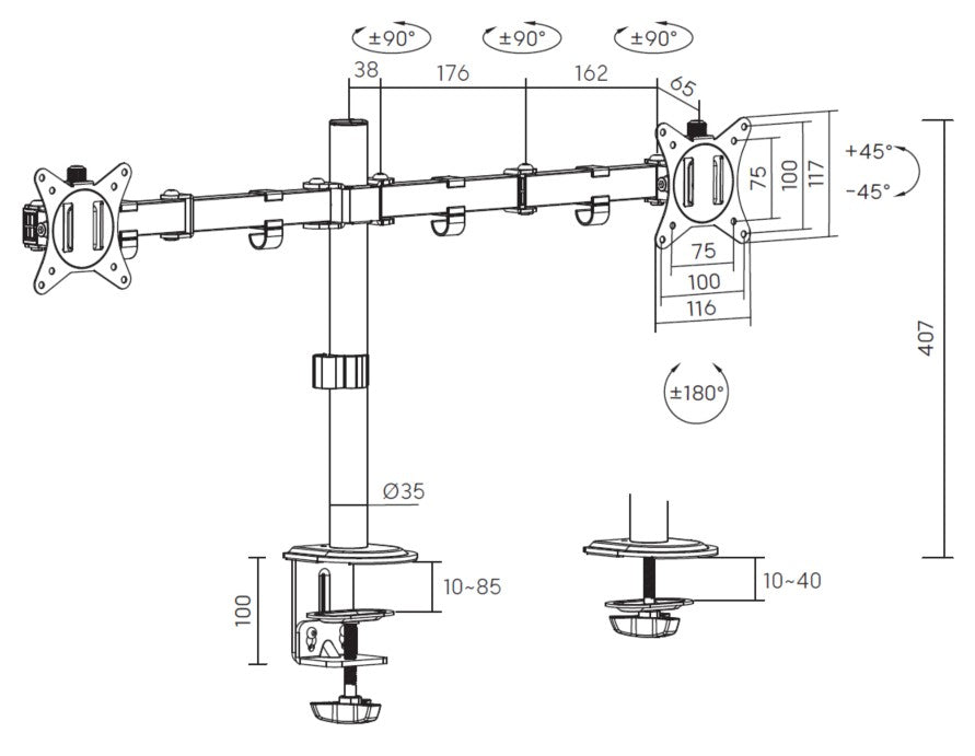 Equip Tischhalterung 17"-32"/2TFT 360° H.verst.  9Kg    weiß retail