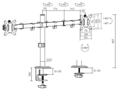 Equip Tischhalterung 17"-32"/2TFT 360° H.verst.  9Kg    weiß retail