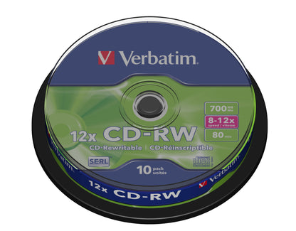 1x10 Verbatim CD-RW 80 / 700MB 10x Speed, Cakebox