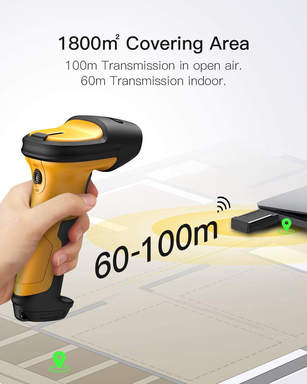 inateck Barcodescanner P6 Yellow Kit Wireless 1D