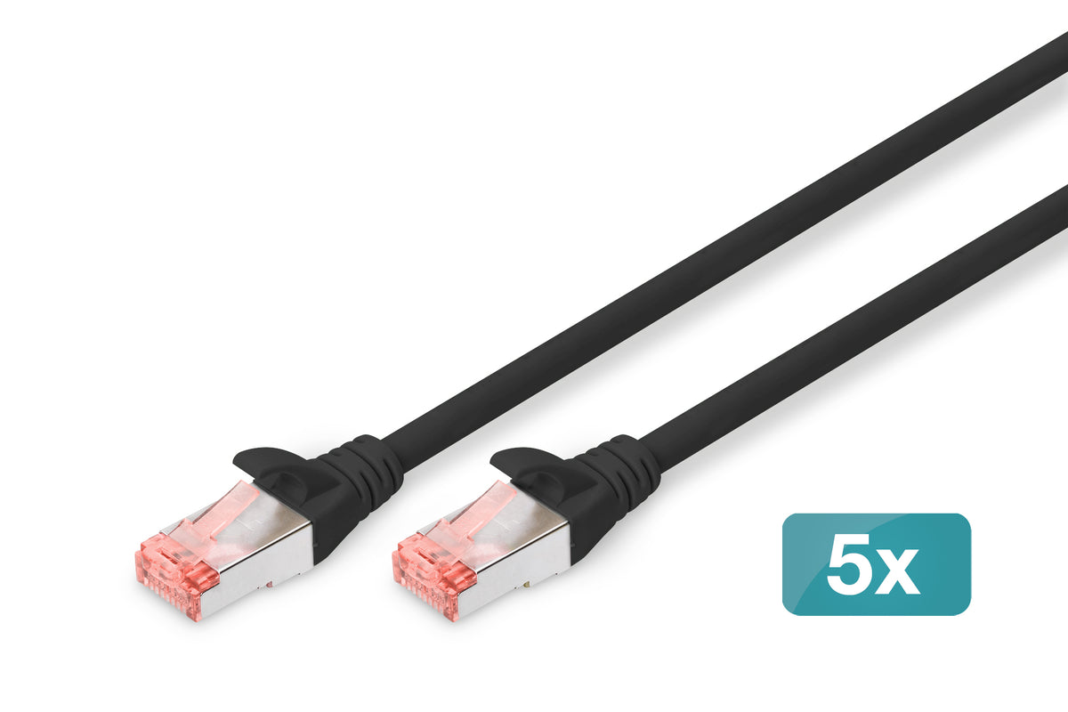 DIGITUS CAT 6 S/FTP Patchkabel, 5 Stück, 10m, schwarz